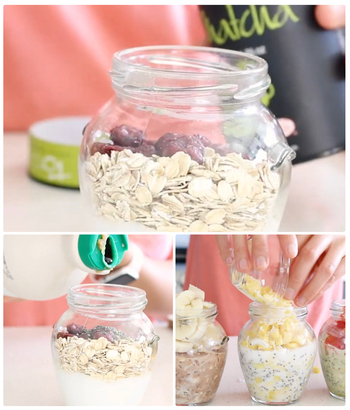 Chuẩn bị sữa chua yến mạch vị trà xanh dâu tây