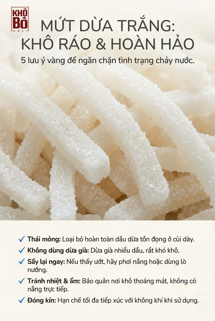 Lưu ý cách làm mứt dừa trắng, không bị chảy nước