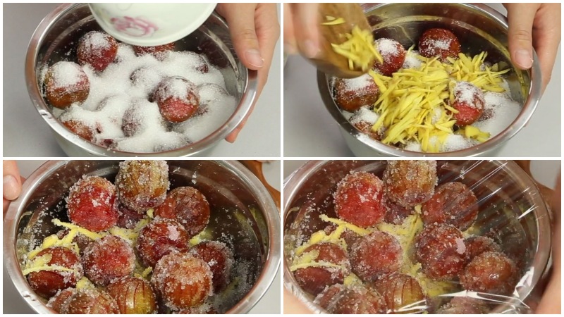 Ướp mận với đường và gừng trong vòng 1 tiếng